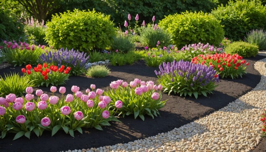 Massif fleuri coloré avec diverses plantes et fleurs à Ancenis