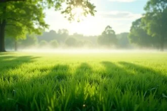 Gazon verdoyant et bien entretenu dans un jardin ensoleillé