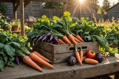 Légumes anciens variés cultivés dans un potager en pleine croissance