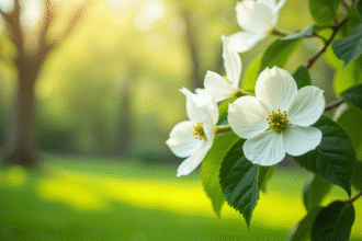 Arbre dogwood en fleurs dans un jardin printanier