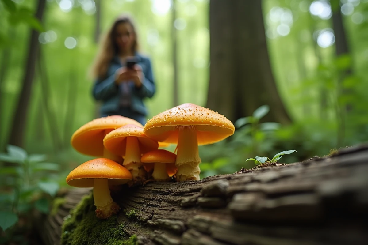 Champignons orange sur bois dans la forêt verte