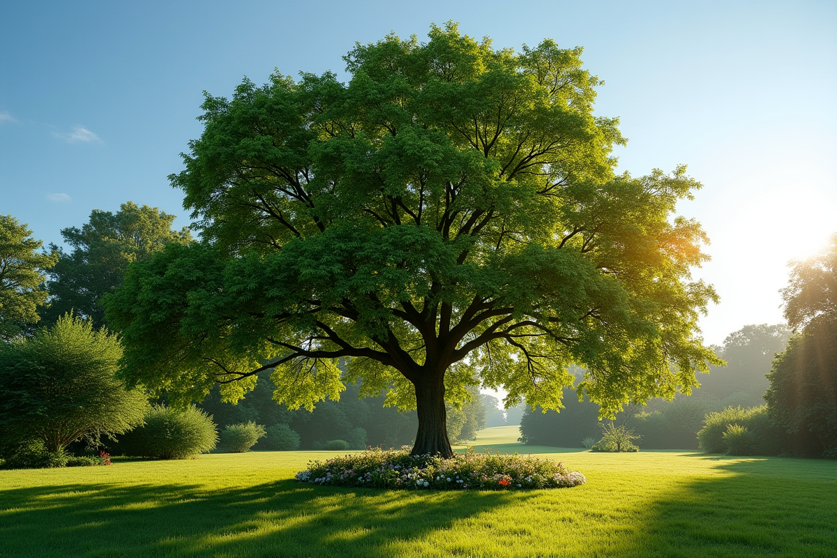 Chêne résilient dans un jardin français ensoleillé