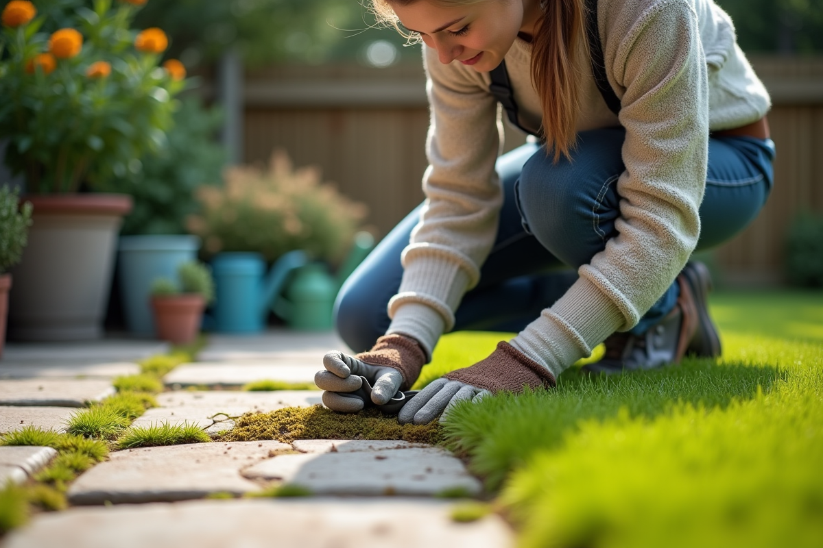 Jeune femme appliquant du sulfate ferreux sur la mousse