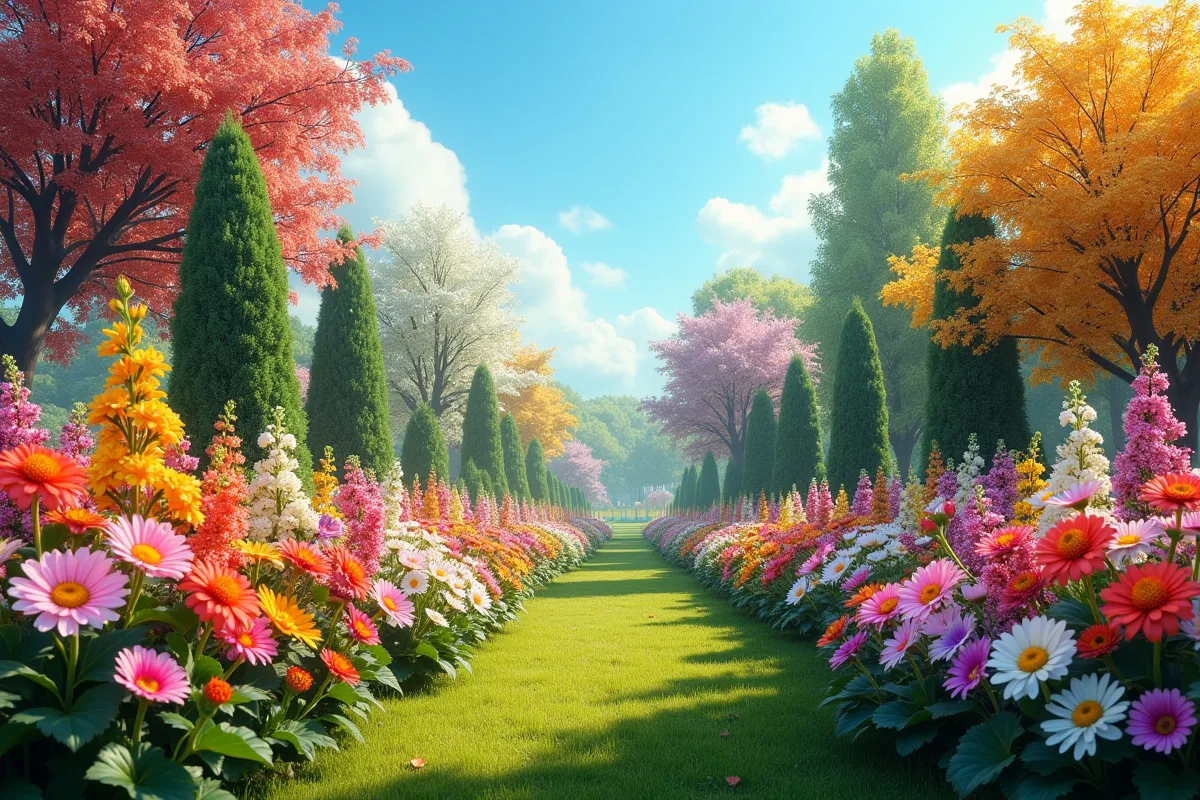 Jardin fleuri avec des plantes colorées tout au long de l'année