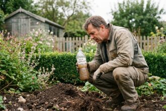 Homme en extérieur avec répulsif fait maison dans un jardin