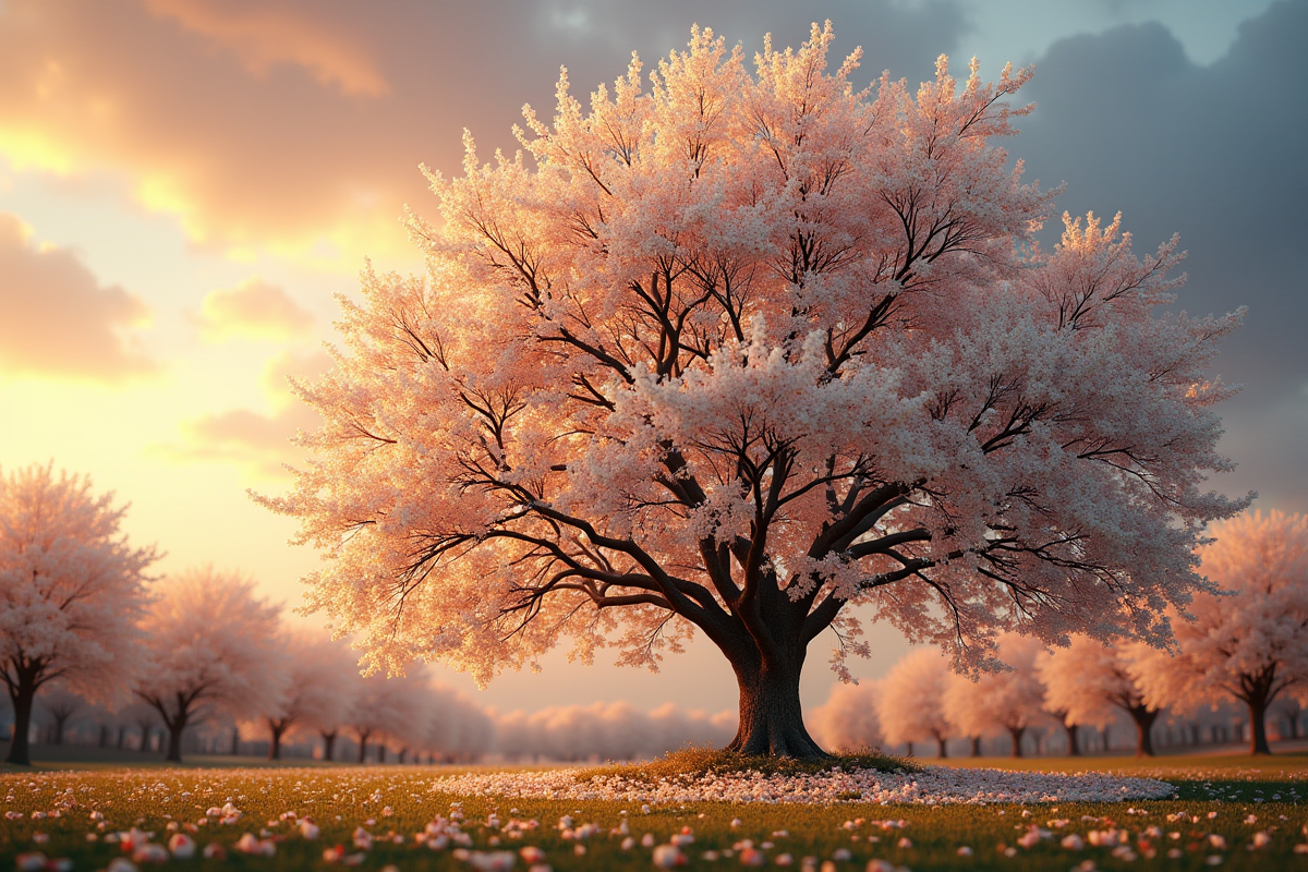 Magnolia en fleurs avec pétales tombés en automne