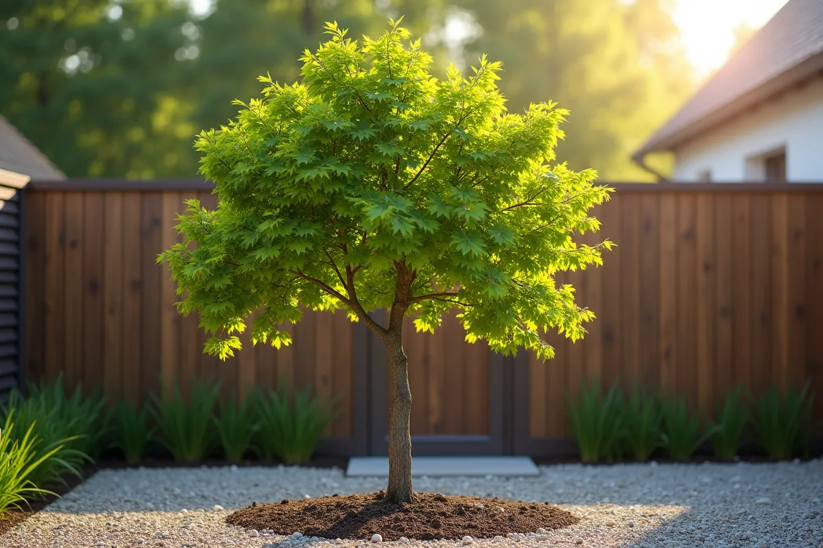 Jeune ginkgo biloba dans un jardin moderne en France
